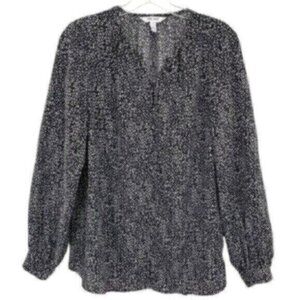 Nine West Women's Black & White Peasant Blouse Top Office Career